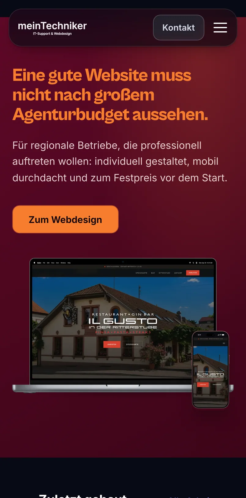 Website von meinTechniker auf dem Handy