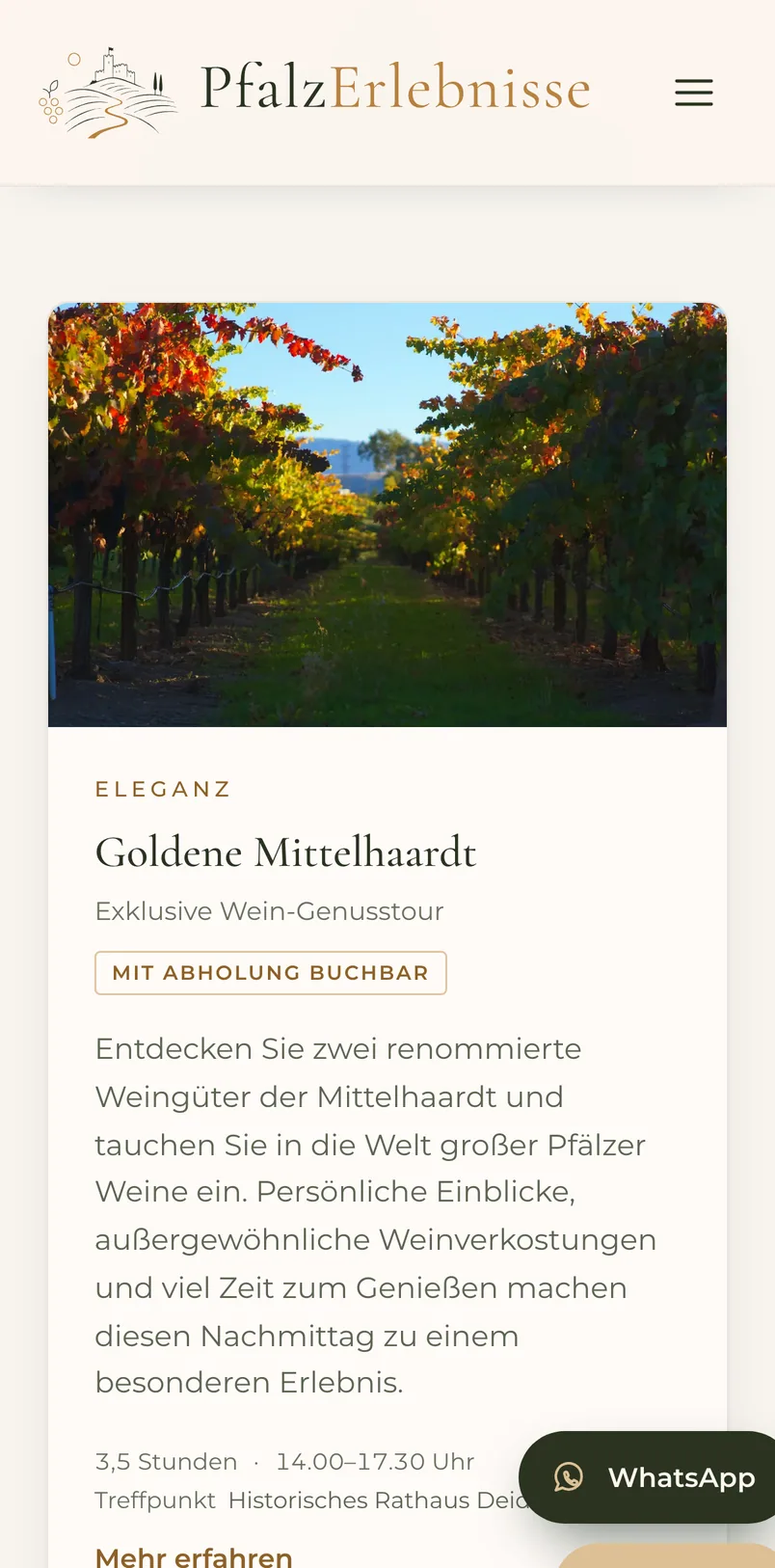 Website von PfalzErlebnisse auf dem Handy