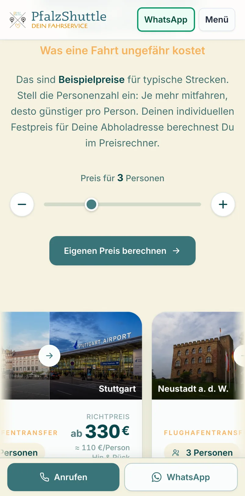 Entwurf für PfalzShuttle auf dem Handy